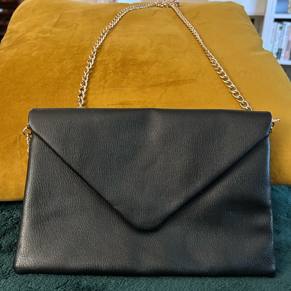Black Clutch with Gold Chain